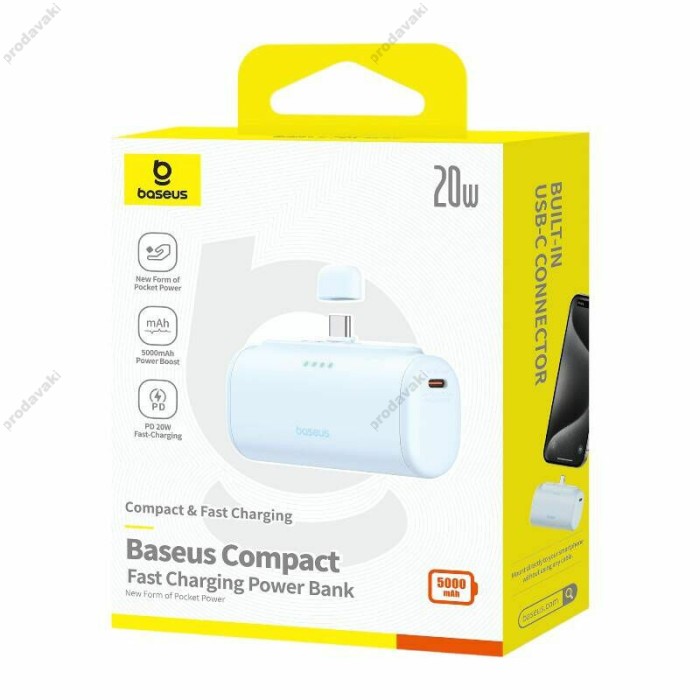 Повербанк портативний акумулятор Power Bank Baseus Compact Fast Type-C 20W 5000 mAh Blue P10068306313-00
