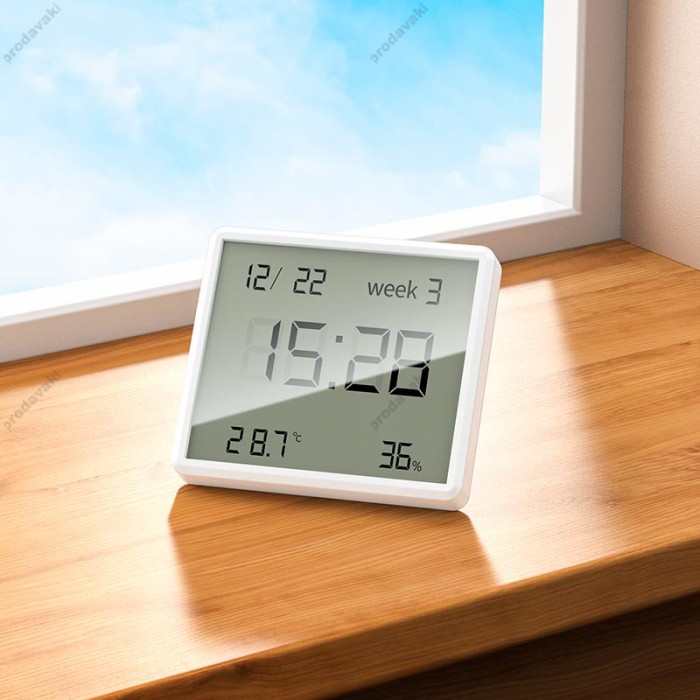 Цифровий термометр гігрометр Veron WX42 Indoor electronic clock with hygrothermometer White
