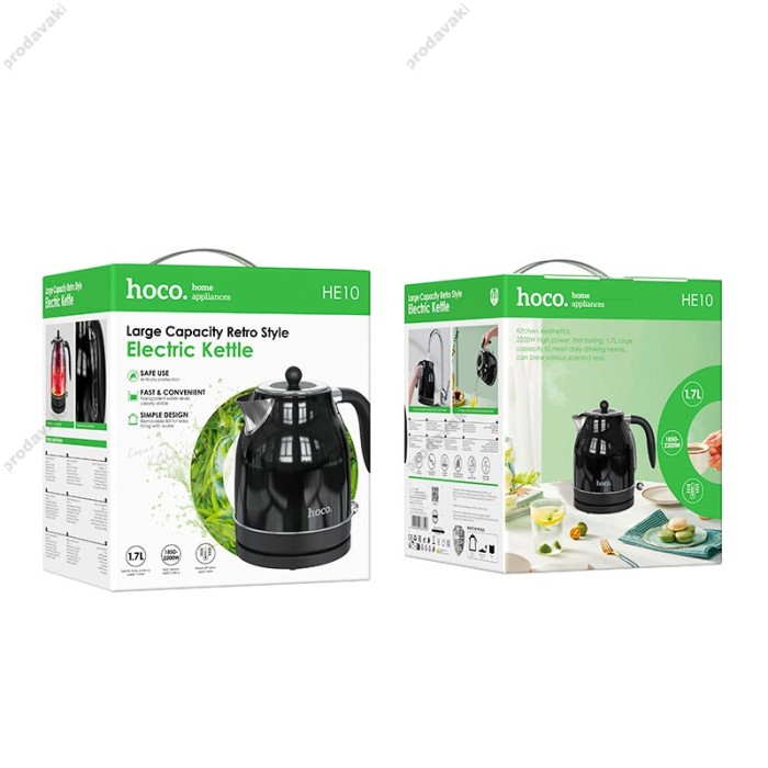 Електрочайник Hoco HE10 retro electric kettle 1.7L 1850-2200W Black