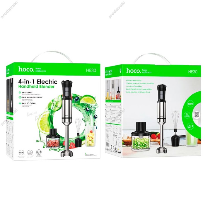 Ручний блендер HOCO HE30 4-in-1 handheld blender 500W 3 Mode 4 gear Silver