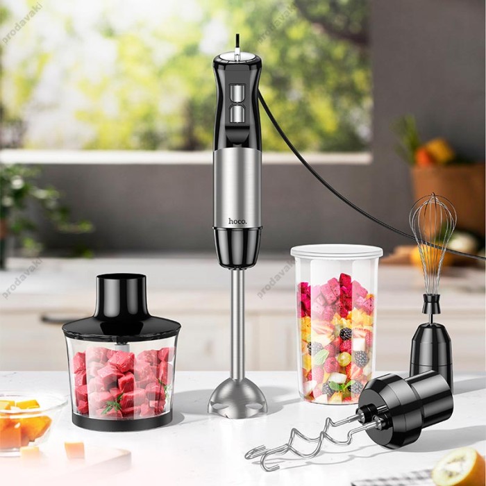 Ручний блендер HOCO HE31 6-in-1 handheld blender 1000W 5 mode 500+600ml cap Silver