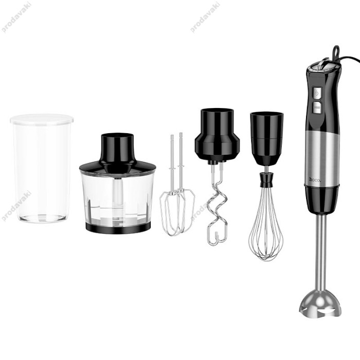 Ручний блендер HOCO HE31 6-in-1 handheld blender 1000W 5 mode 500+600ml cap Silver