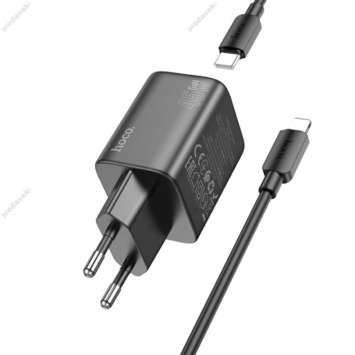 Мережевий зарядний пристрійHoco N42 Elogiado dual-port charger Lightning cable 45W Black