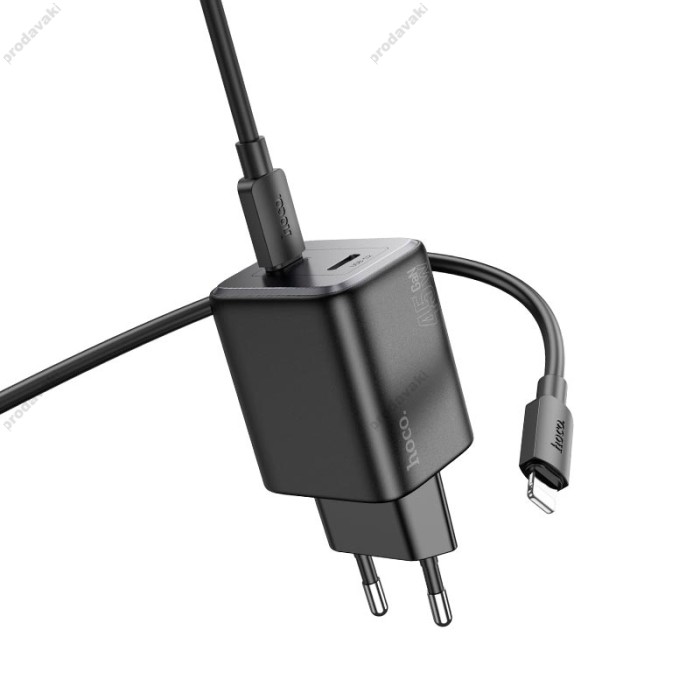 Мережевий зарядний пристрійHoco N42 Elogiado dual-port charger Lightning cable 45W Black