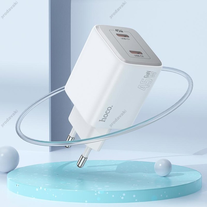 Мережевий зарядний пристрій Hoco N42 Elogiado dual-port charger Lightning cable 45W White