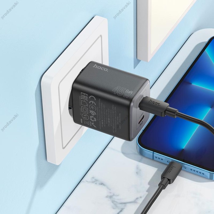 Мережевий зарядний пристрійHoco N42 Elogiado dual-port charger Lightning cable 45W Black