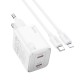 Мережевий зарядний пристрій Hoco N42 Elogiado dual-port charger Lightning cable 45W White