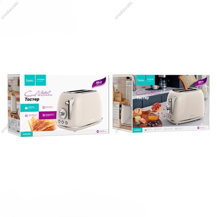Тостер Hoco HJD12A Kitchen retro toaster 850W 38mm slot 6 levels Milky white
