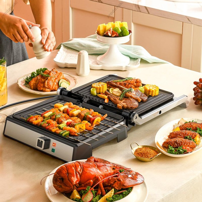 Електрогриль HOCO HE40 Dual heating smokeless non-stick electric frying pan 1800W 5 mode temp Silver