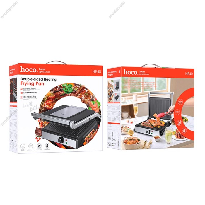 Електрогриль HOCO HE40 Dual heating smokeless non-stick electric frying pan 1800W 5 mode temp Silver
