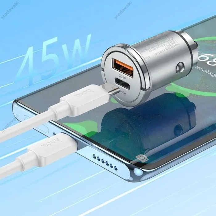 Автомобільний зарядний пристрій Hoco NZ10 Handy car charger 4A 45W Silver
