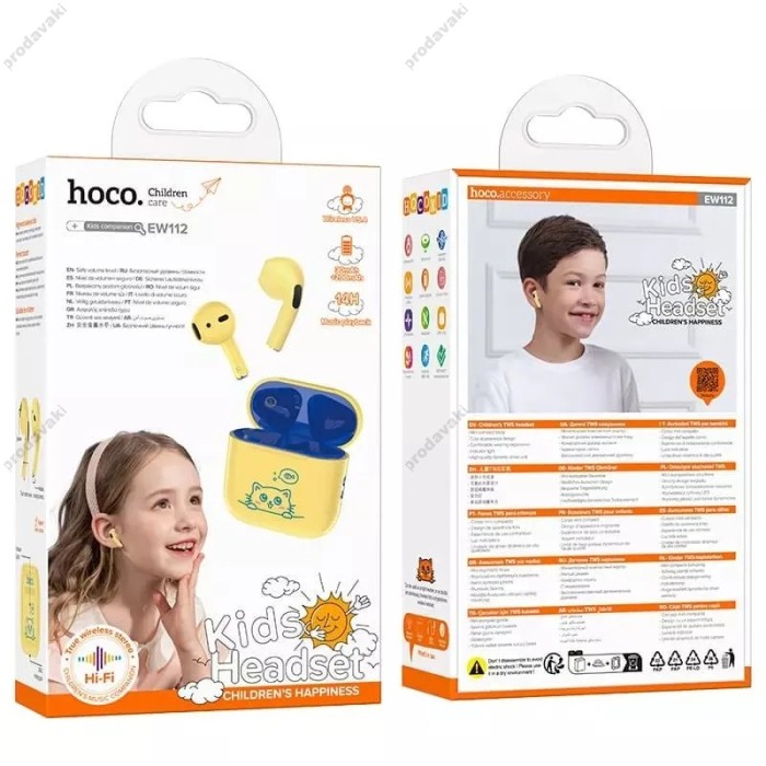 Бездротові Bluetooth навушники HOCO EW112 Friendly true wireless children headset BT 5.4 Yellow