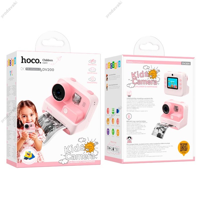 Фотоапарат дитячий з друком HOCO DV200 Dual lens children printing camera Pink
