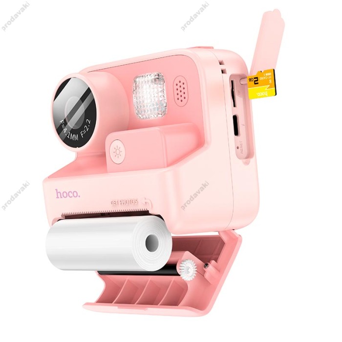 Фотоапарат дитячий з друком HOCO DV200 Dual lens children printing camera Pink