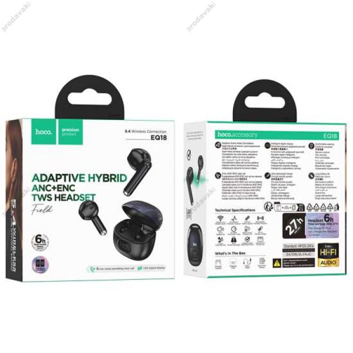 Бездротові Bluetooth навушники HOCO EQ18 True Wireless ANC+ENC Noise Reduction Earphone BT 5.4 Black
