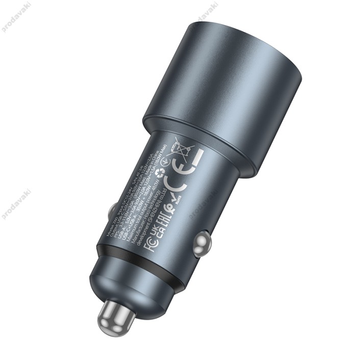 Автомобільний зарядний пристрій HOCO Z60 Bloom PD30W+QC3.0 48W Metal Grey