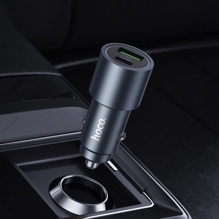 Автомобільний зарядний пристрій HOCO Z60 Bloom PD30W+QC3.0 48W Metal Grey