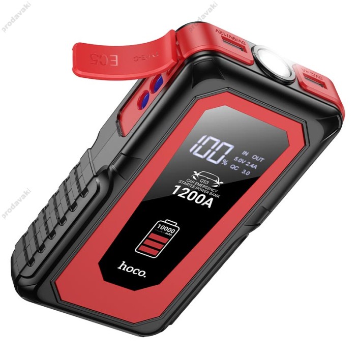 Пусковий зарядний пристрій бустер Hoco QS3 Victory Car Jump emergency starter піковий 1200A 10000 mAh Black-Red