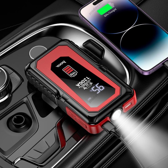 Пусковий зарядний пристрій бустер Hoco QS3 Victory Car Jump emergency starter піковий 1200A 10000 mAh Black-Red