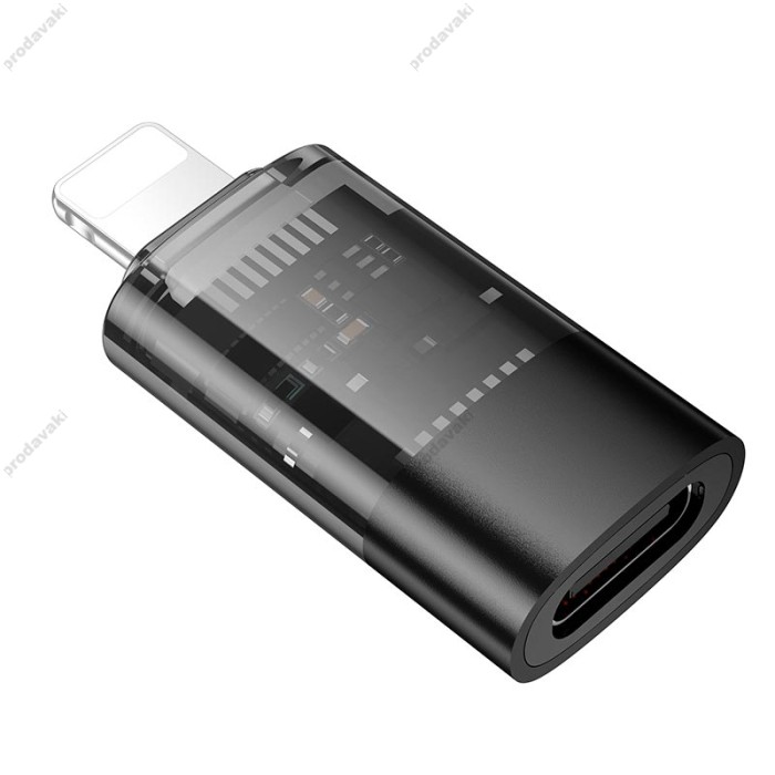 Перехідник HOCO UA36A iP Lightning male to c female OTG transparent adapter 480Mbps 2A Black