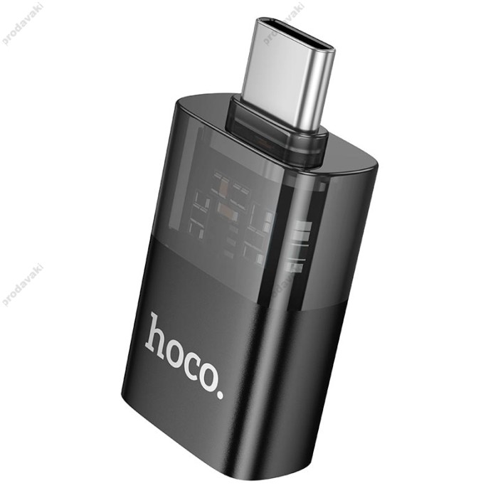 Перехідник HOCO UA36B Type-C male to USB female OTG transparent adapter 480Mbps 3A Black
