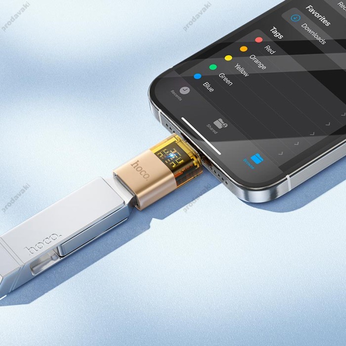 Перехідник HOCO UA36B Type-C male to USB female OTG transparent adapter 480Mbps 3A Black