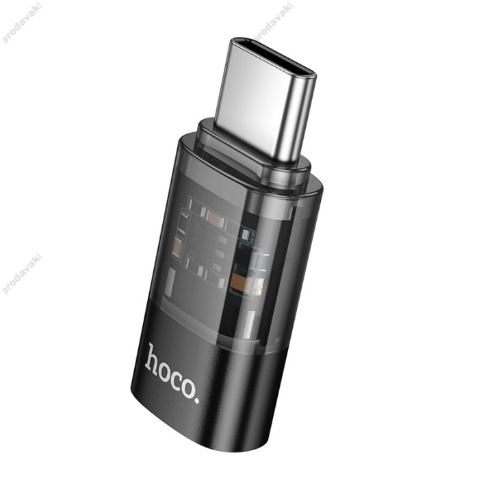 Перехідник HOCO UA36D Type-C male to iP Lightning female transparent adapter 480Mbps 3A Black