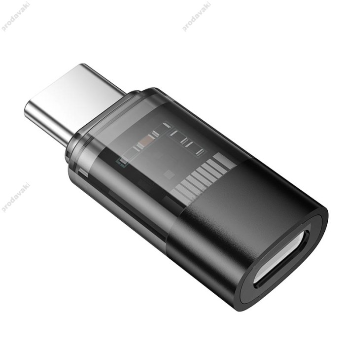 Перехідник HOCO UA36D Type-C male to iP Lightning female transparent adapter 480Mbps 3A Black