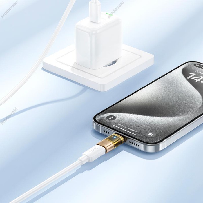 Перехідник HOCO UA36D Type-C male to iP Lightning female transparent adapter 480Mbps 3A Black