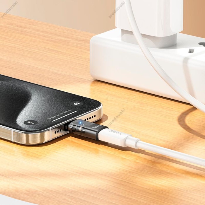 Перехідник HOCO UA36D Type-C male to iP Lightning female transparent adapter 480Mbps 3A Black
