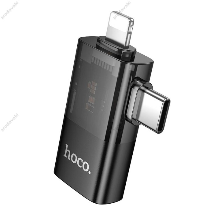 Перехідник HOCO UA36E iP Lightning male / Type-C male to USB female OTG 2-in-1 transparent adapter 480Mbps 2A Black