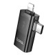 Перехідник HOCO UA36E iP Lightning male / Type-C male to USB female OTG 2-in-1 transparent adapter 480Mbps 2A Black