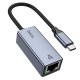 Мережевий адаптер Hoco UA37 ethernet adapter Type-C to RJ45 1000 Mbps 0.12m Grey