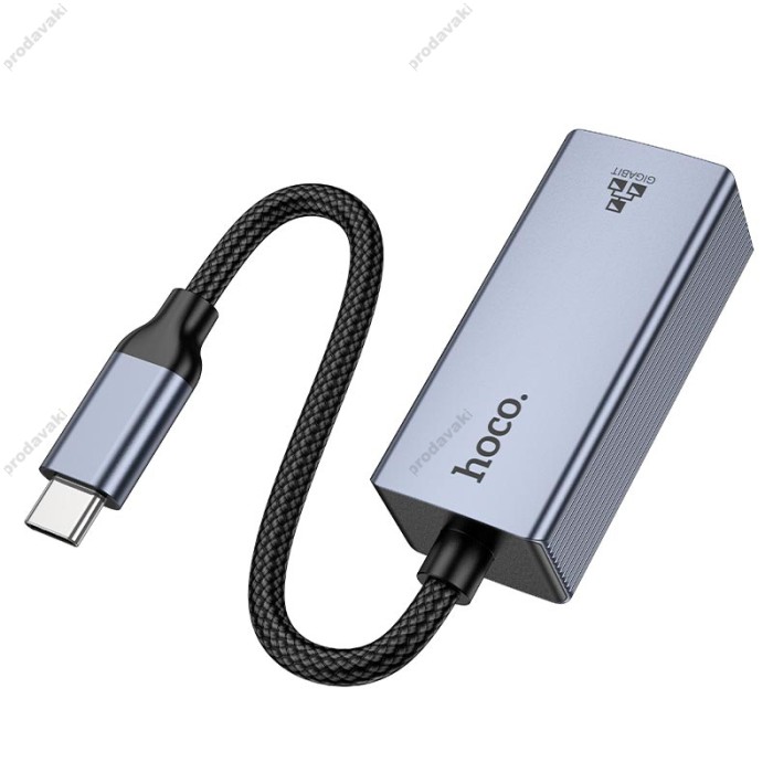 Мережевий адаптер Hoco UA37 ethernet adapter Type-C to RJ45 1000 Mbps 0.12m Grey