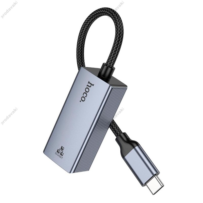 Мережевий адаптер Hoco UA37 ethernet adapter Type-C to RJ45 1000 Mbps 0.12m Grey
