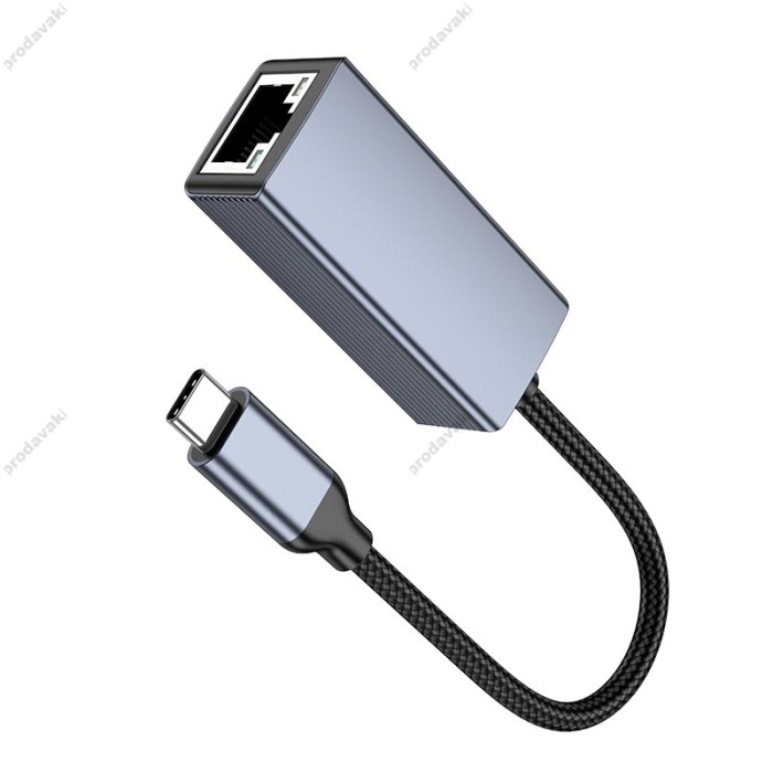 Мережевий адаптер Hoco UA37 ethernet adapter Type-C to RJ45 1000 Mbps 0.12m Grey