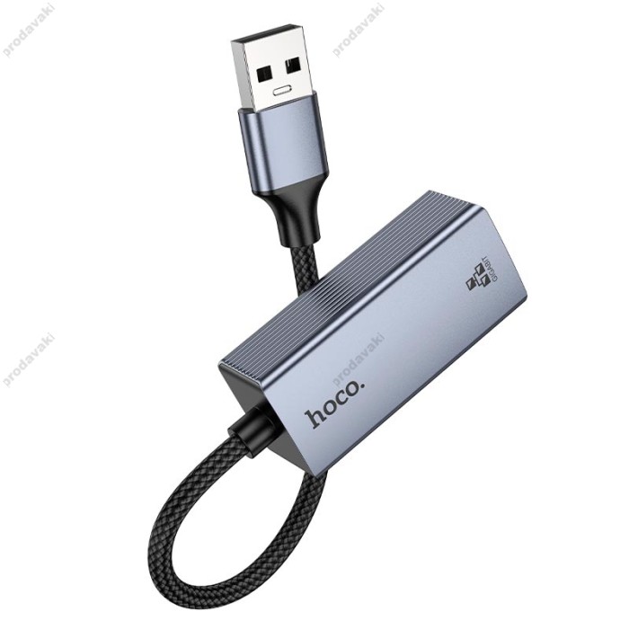 Мережевий адаптер Hoco UA37 ethernet adapter USB to RJ45 1000 Mbps 0.12m Grey