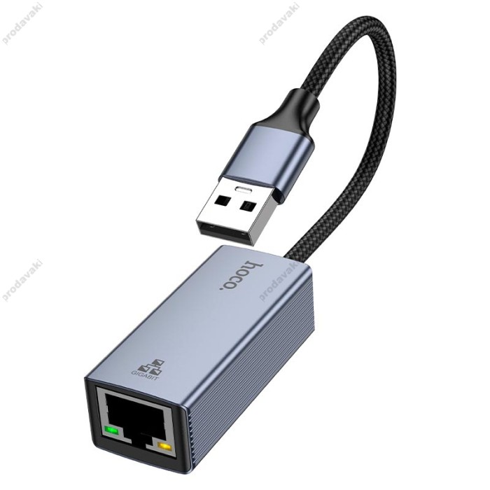 Мережевий адаптер Hoco UA37 ethernet adapter USB to RJ45 1000 Mbps 0.12m Grey