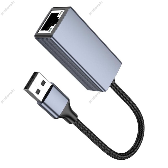 Мережевий адаптер Hoco UA37 ethernet adapter USB to RJ45 1000 Mbps 0.12m Grey