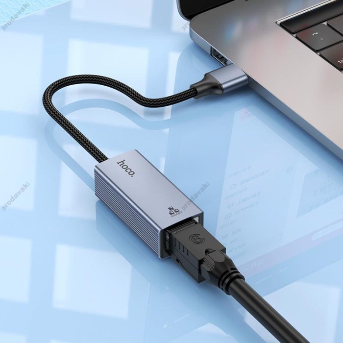 Мережевий адаптер Hoco UA37 ethernet adapter USB to RJ45 1000 Mbps 0.12m Grey