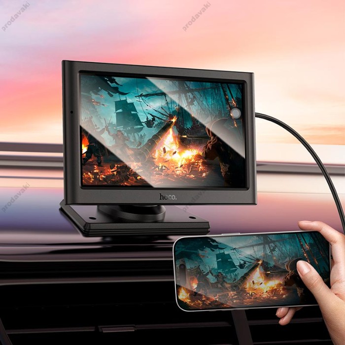 Монітор для авто HOCO HU2 Imogen Car wireless portable screen Car Play Android Auto 7" 1024x600  Black