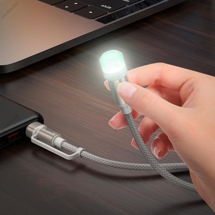 Кабель комбо HOCO UA38C USB / Type-C to LED light adapter cable 0.3M Black