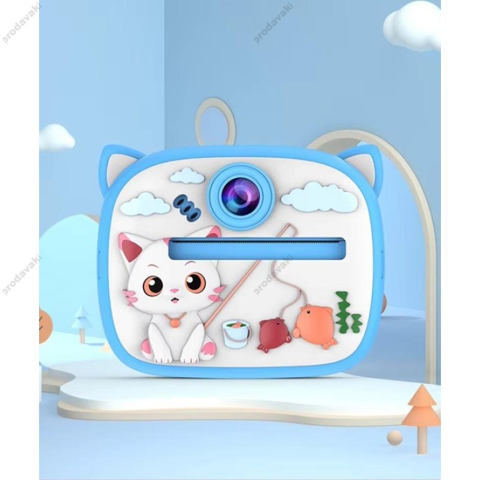 Дитячий фотоапарат моментального друку Print Camera AM-300 Cat Blue