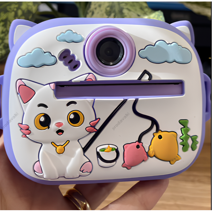 Дитячий фотоапарат моментального друку Print Camera AM-300 Cat Purple