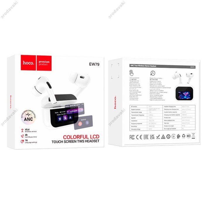 Бездротові Bluetooth навушники HOCO EW79 Bright true wireless ANC touch screen BT 5.4 White