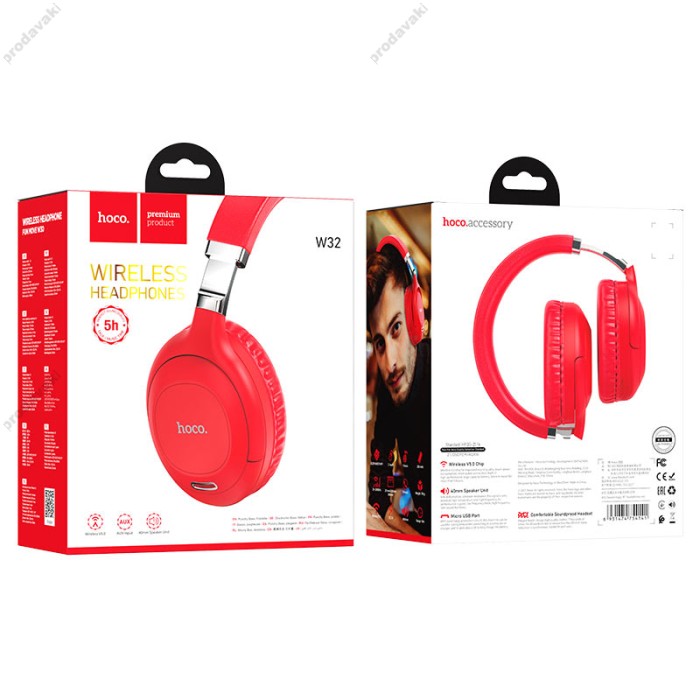 Бездротові Bluetooth навушники HOCO W32 Sound magic wireless BT 5.0 Red