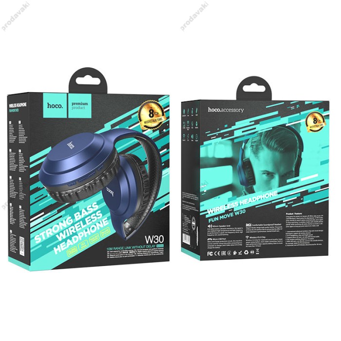 Бездротові Bluetooth навушники HOCO W30 Fun move headphones BT 5.0 Blue