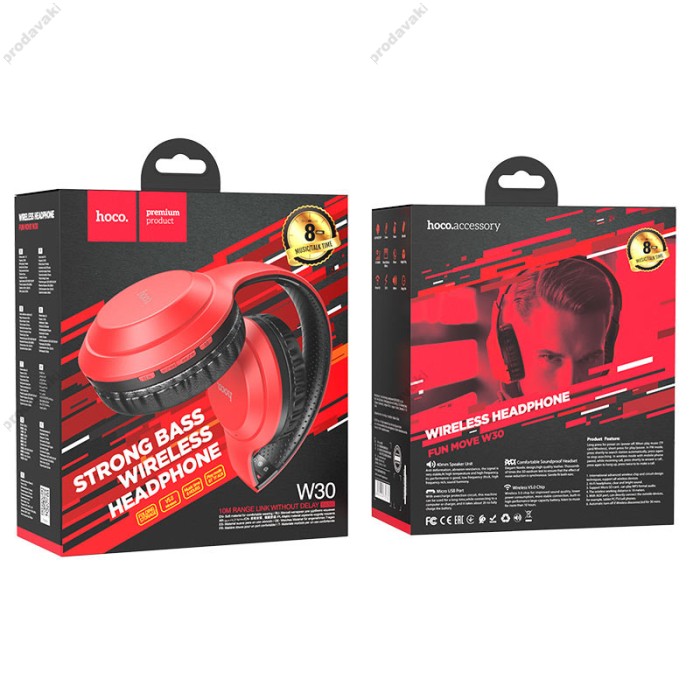 Бездротові Bluetooth навушники HOCO W30 Fun move headphones BT 5.0 Red