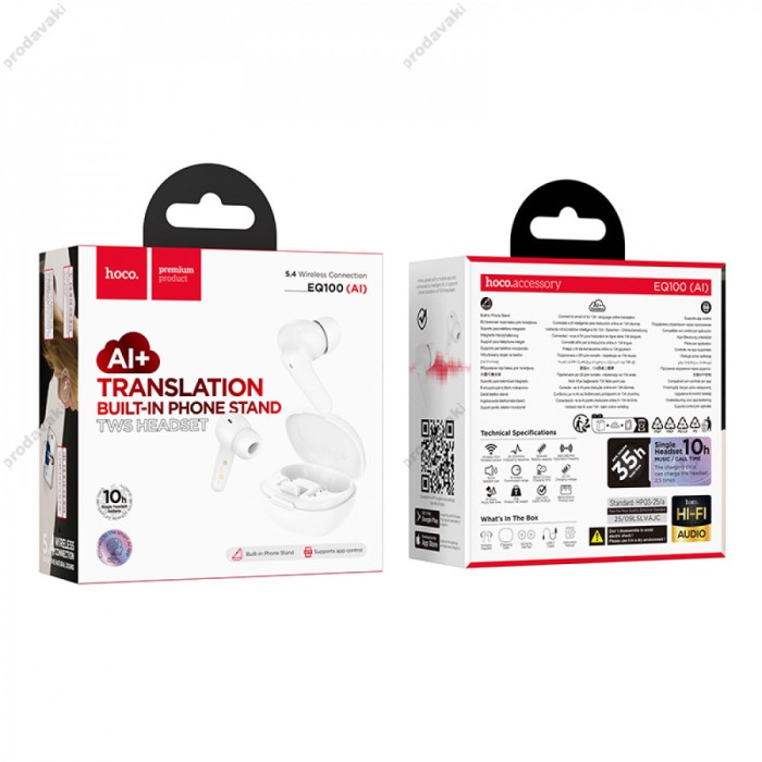 Бездротові Bluetooth навушники HOCO EQ100 Intelligent AI translation headset (App) BT 5.4 White