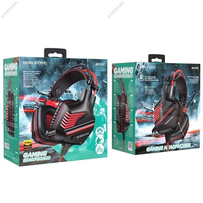 Дротові навушники BOROFONE BO101 Racing GAMING with mic Black-red